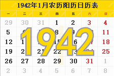 1942年农历阳历表 1942年日历表