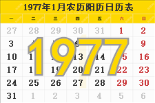 1977年日历表，1977年农历表，1977年日历带农历