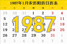 1987年日历表,1987年农历表（阴历阳历节日对照表）