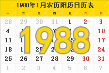 1988年农历阳历表,1988年日历表,1988年黄历