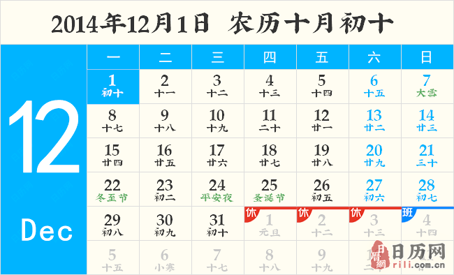 2014年12月1日黄历