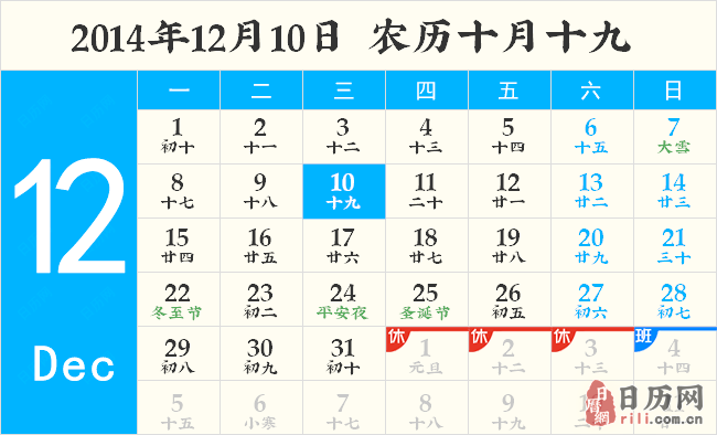 2014年12月10日黄历