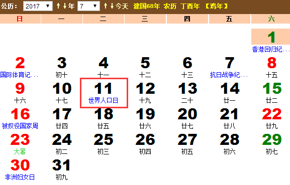 2017年第几个世界人口日