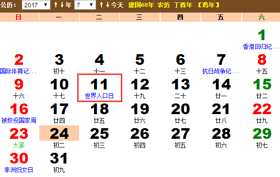 2017年几月几日是世界人口日？