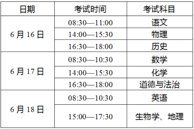 2022年云南中考时间