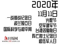 2020年11月11日是什么节日:光棍节,空军建军节,台湾双胞胎日,阵亡将士纪念日,退伍军人日,国际科学与和平周,一战停战纪念日,波兰独立日