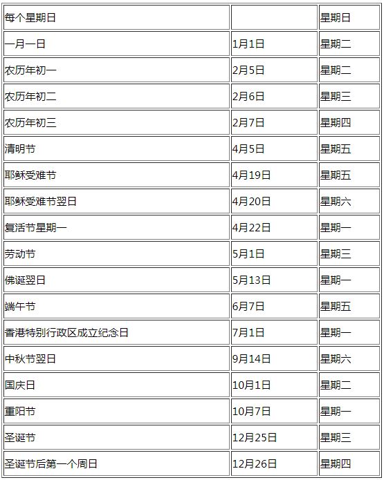 2019年香港回归纪念日香港放假吗 2019年香港假期表