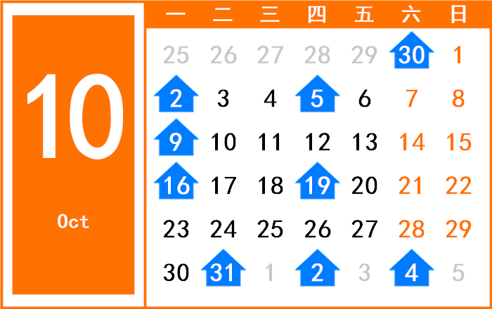 2045年10月日历