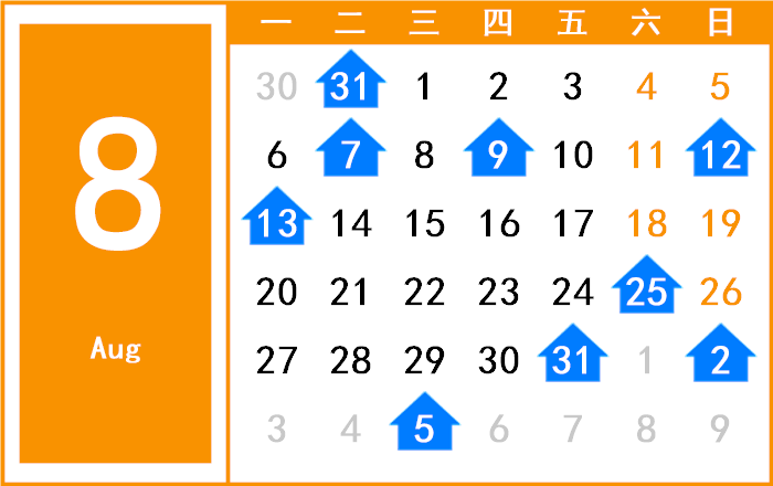 2046年8月日历