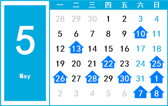 2053年5月日历