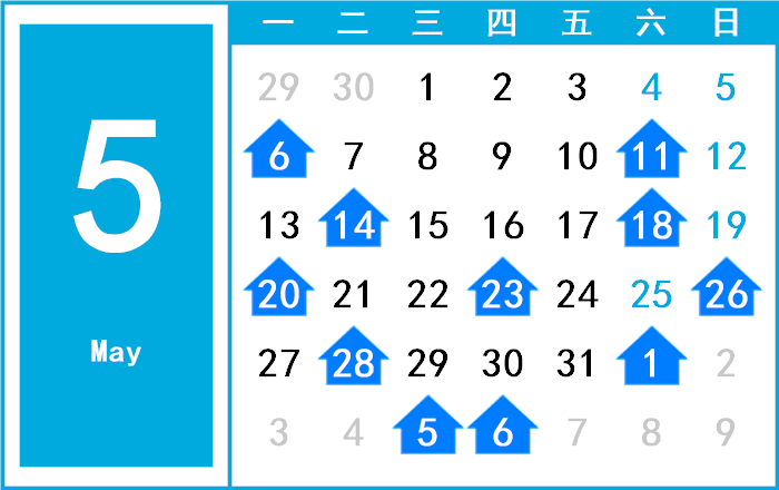 2058年5月日历