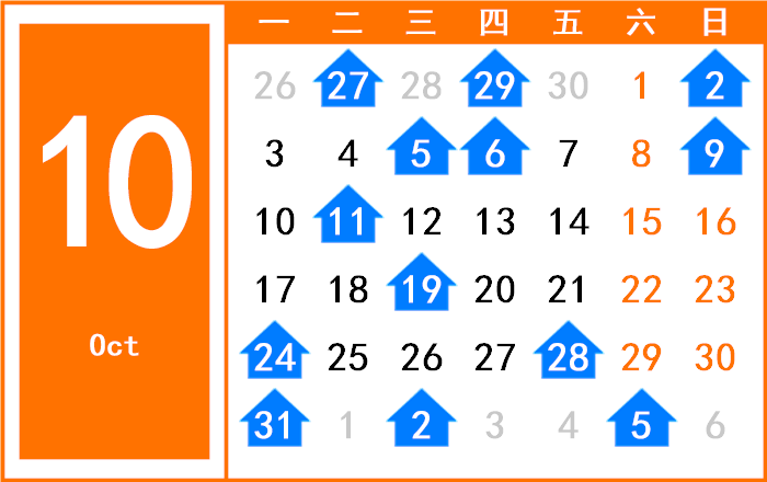 2061年10月日历