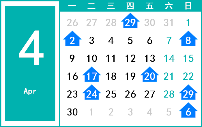 2068年4月日历