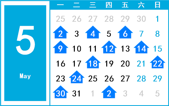 2072年5月日历