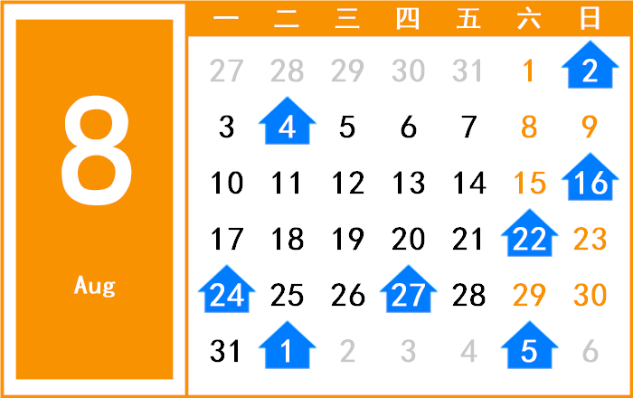 2082年8月日历