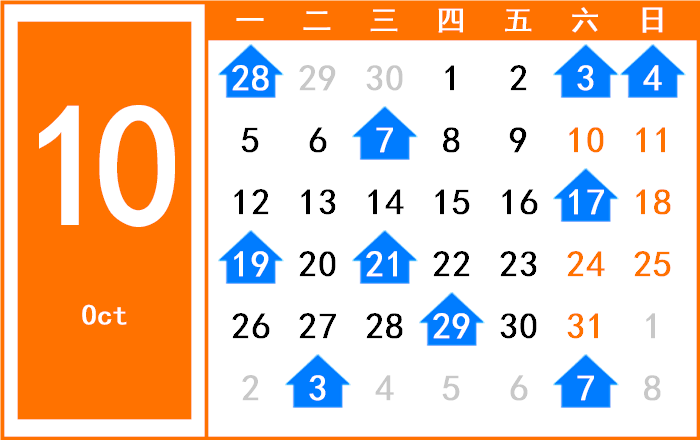 2082年10月日历