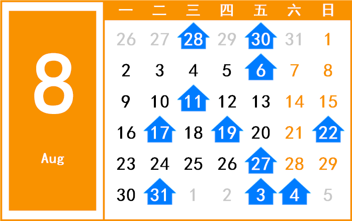 2083年8月日历