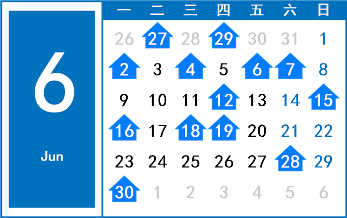 2092年6月日历