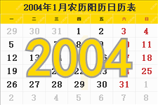 2004年农历阳历表,2004年日历表,2004年黄历